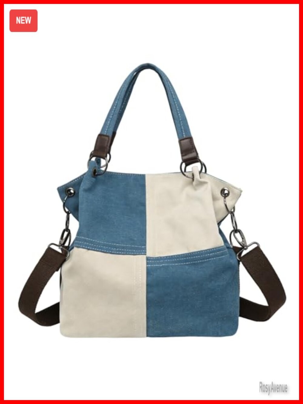 Canvas Color Block Tote Bag 3-in-1 Convertible Crossbody Hobo Handbag